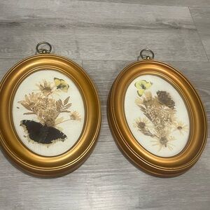 Gold Oval Frames with Dried Flowers and Butterflies